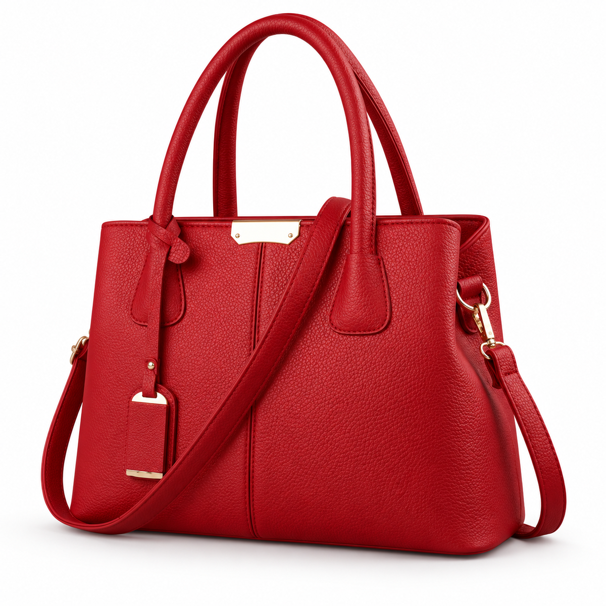 Elegant Red Textured Tote Shoulder Bag