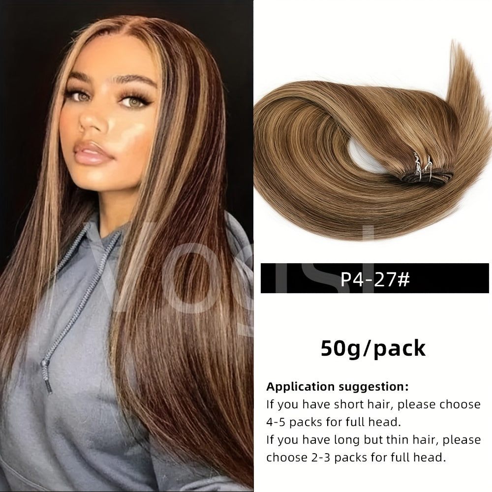 Genuine Straight Human Hair Wefts, Double Wefted Bundles Ranging from 12 to 24 Inches, Suitable for Sewing in Hair Weaves, Weighing 1.76 oz