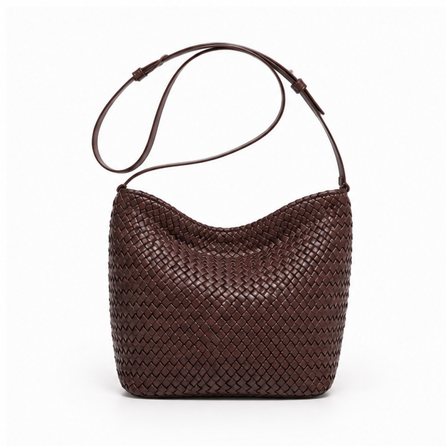 Woven Chocolate Slouchy Adjustable Bucket Bag