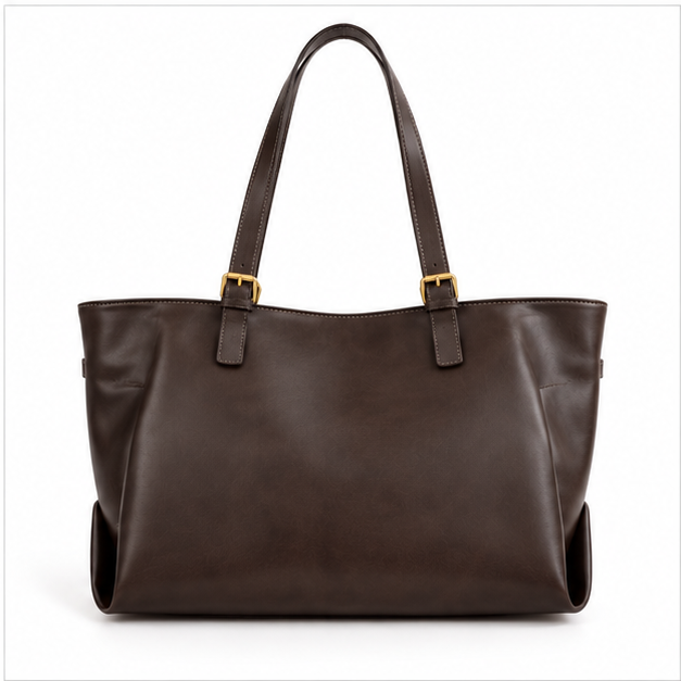 Elegant Chocolate Brown Leather Shoulder Tote