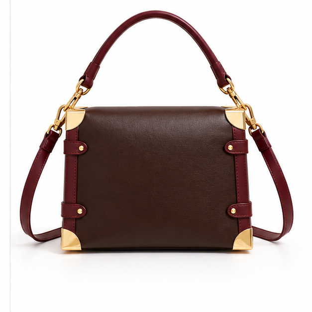 Elegant Chocolate Burgundy Structured Shoulder Handbag