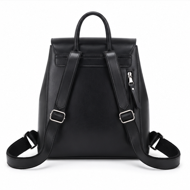 Sleek Black Adjustable Leather Backpack