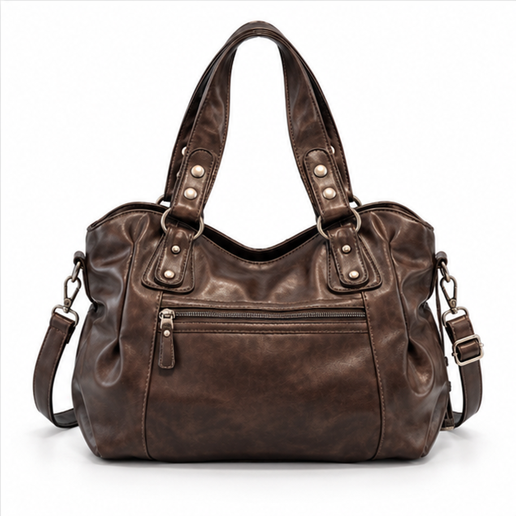 Vintage Lace-Up Coffee Leather Shoulder HandBag