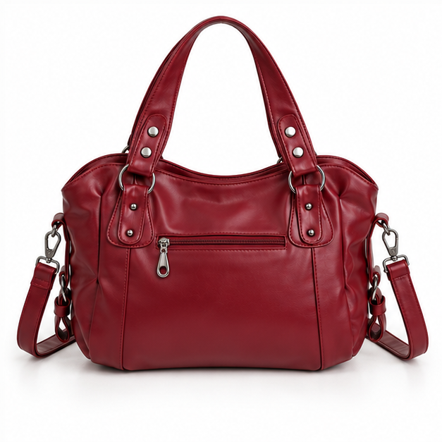 Burgundy Lace-Up Leather Shoulder Handbag