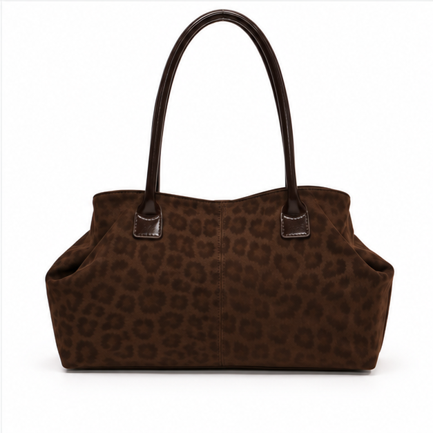 Brown Leopard Print Structured Shoulder Tote