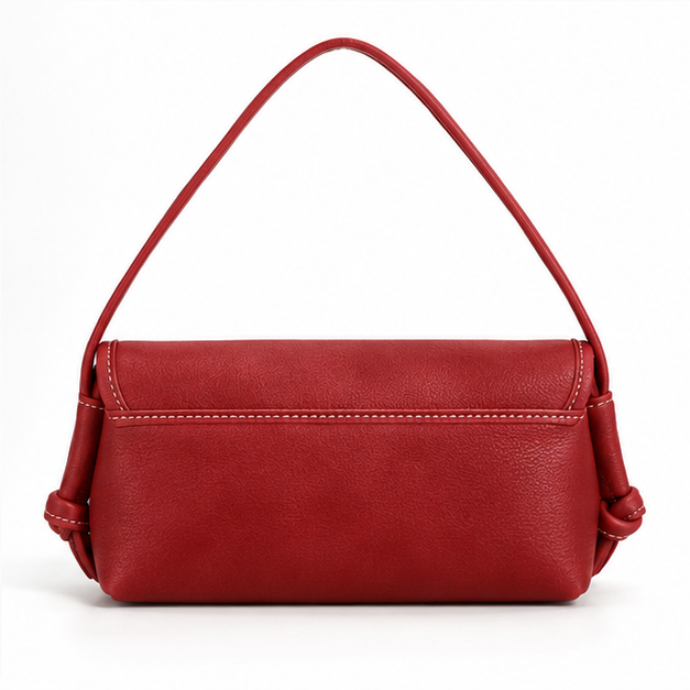 Red Stitched Leather Crossbody Flap Shoulder Bag