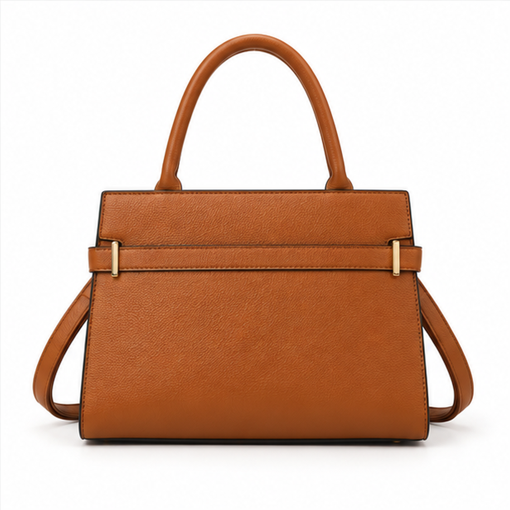 Cognac Structured Leather Top Handle Handbag