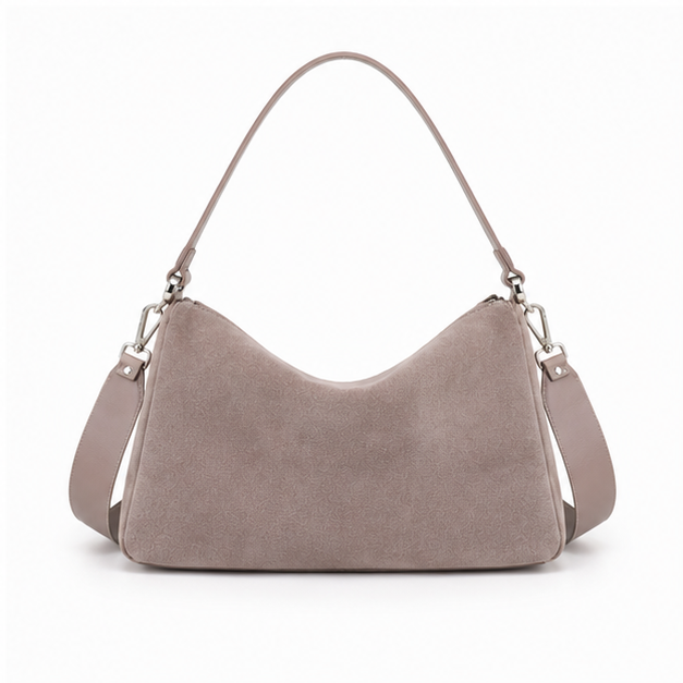 Grey Suede Slouchy Hobo Shoulder Bag