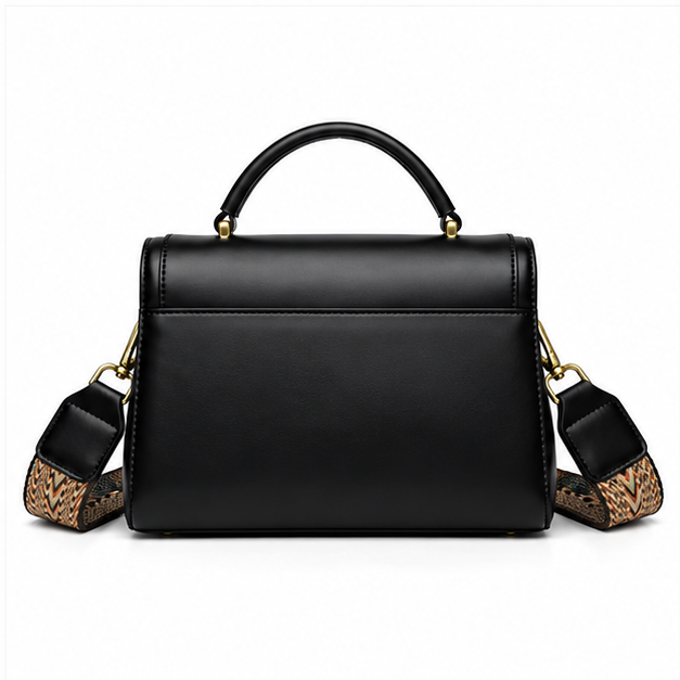 Black Structured Top Handle Crossbody Handbag