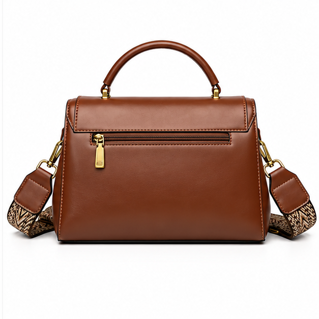 Cognac Structured Leather Crossbody Handbag
