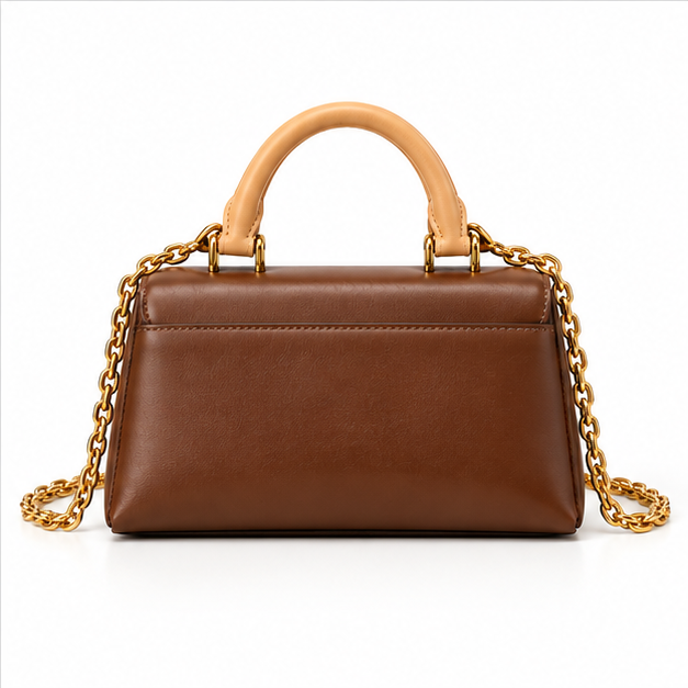 Brown Leather Chain Handle Shoulder Bag