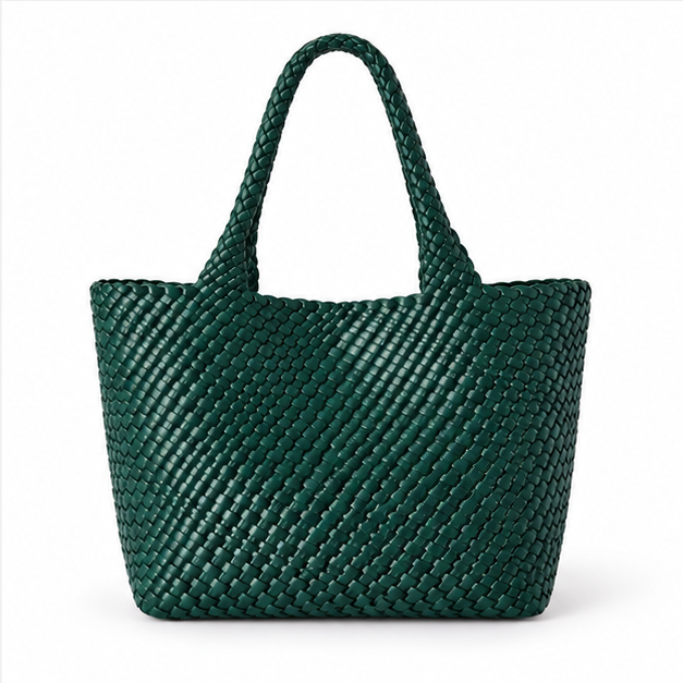 Emerald Woven Tote Bag With Pouch
