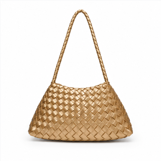 Golden Woven Braided Leather Shoulder Bag