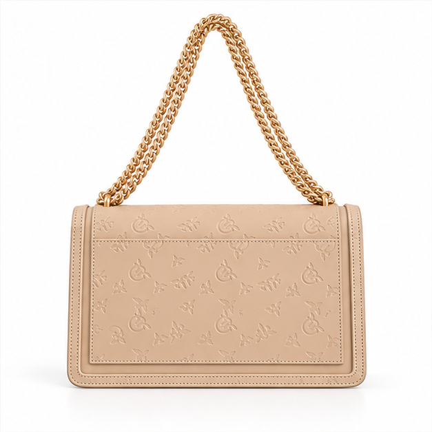 Khaki Embossed Gold Chain Shoulder Bag