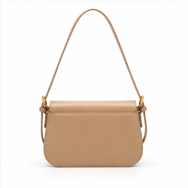 Elegant Khaki Structured Leather Shoulder  Bag