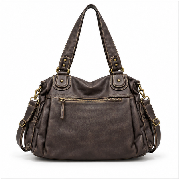 Vintage Brown Multi-Pocket Leather Shoulder Bag