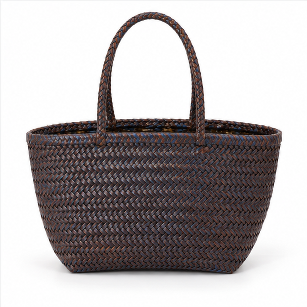 Brown Blue Woven Structured Everyday Tote