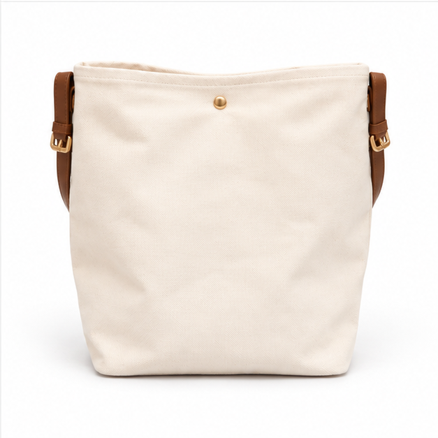Ivory Canvas Tote With Brown Straps
