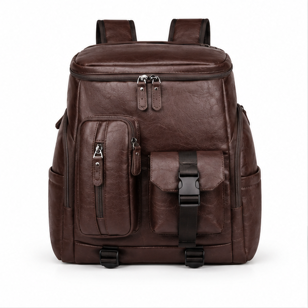 Vintage Brown Multi-Pocket Leather Backpack