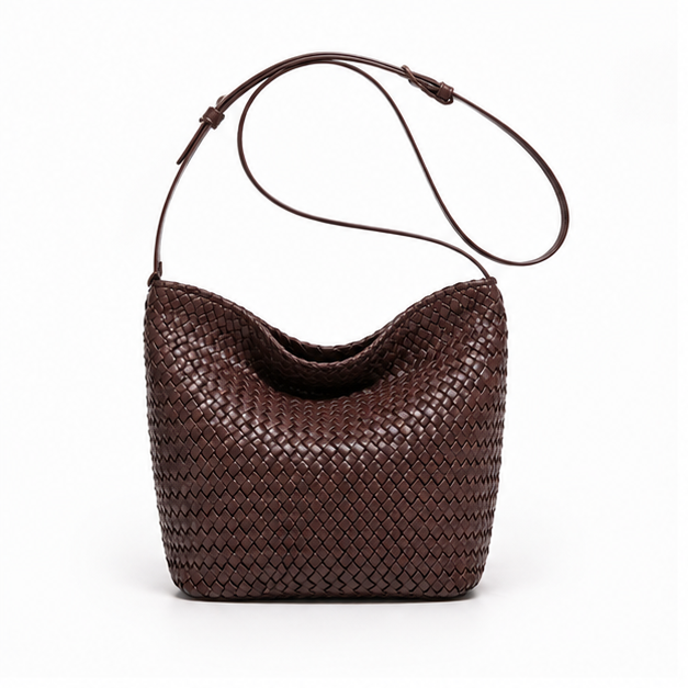 Woven Chocolate Slouchy Adjustable Bucket Bag