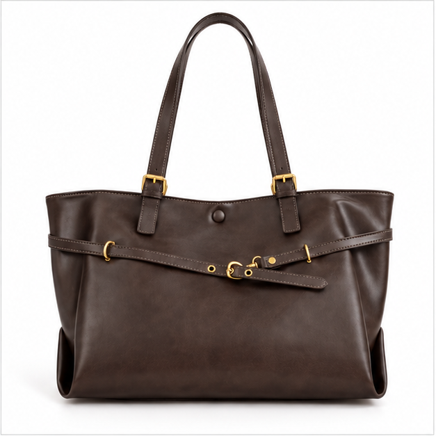 Elegant Chocolate Brown Leather Shoulder Tote