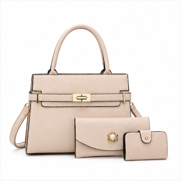 Khaki Three Piece Elegant Handbag Set