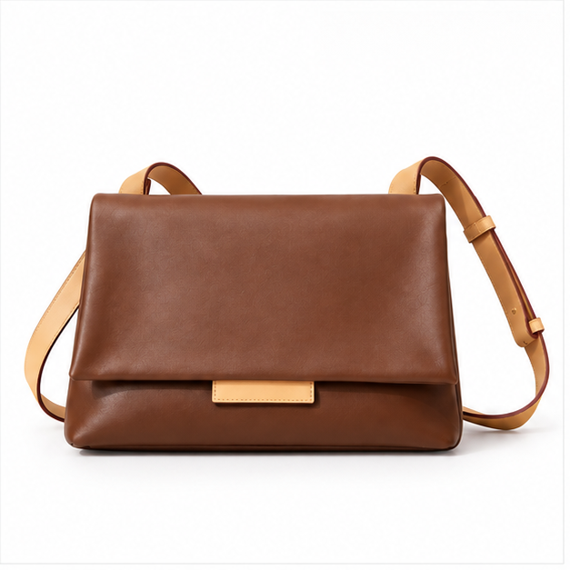 Brown Leather Flap Shoulder Crossbody Bag