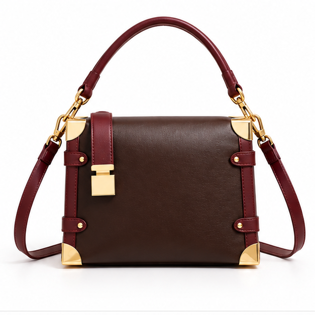 Elegant Chocolate Burgundy Structured Shoulder Handbag