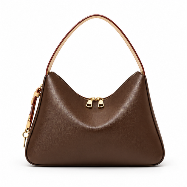 Elegant Brown Pebbled Leather Hobo Handbag