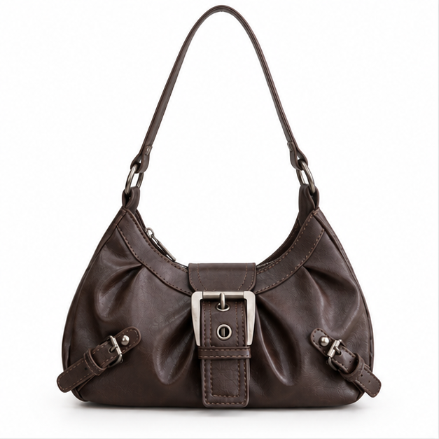 Vintage Brown Buckle Shoulder Hobo Bag