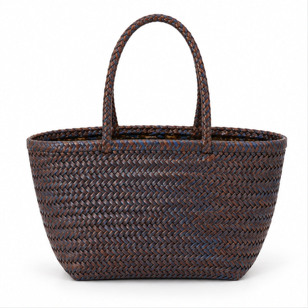 Brown Blue Woven Structured Everyday Tote