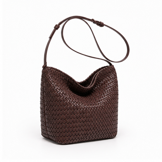 Woven Chocolate Slouchy Adjustable Bucket Bag