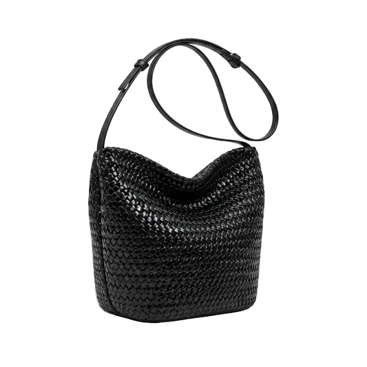 Woven Black Slouchy Adjustable Bucket Bag