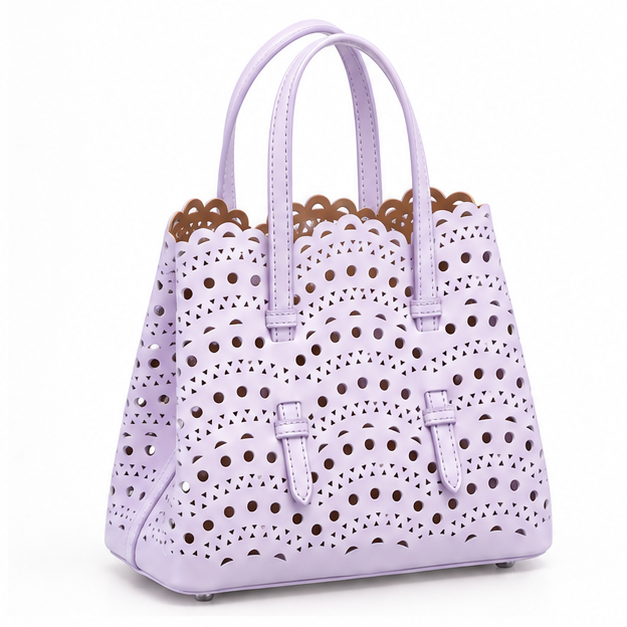 Lavender Laser Cut Structured Tote Handbag