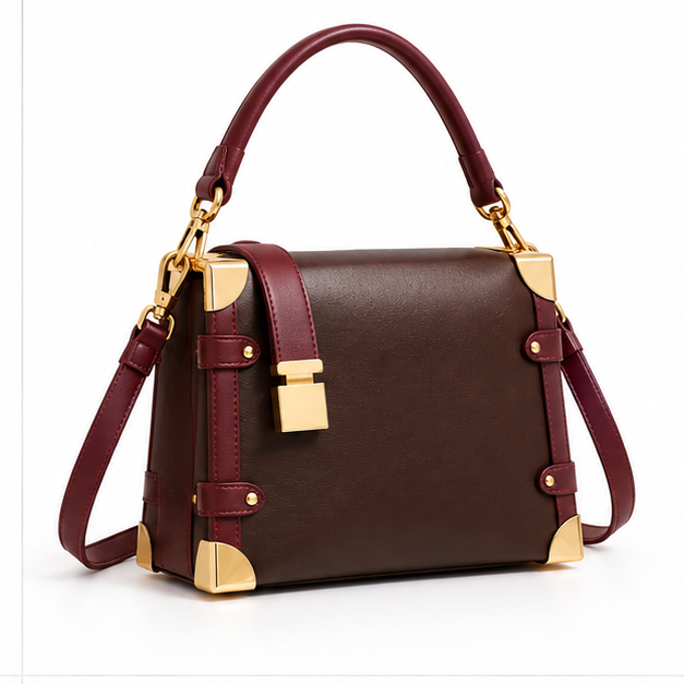 Elegant Chocolate Burgundy Structured Shoulder Handbag