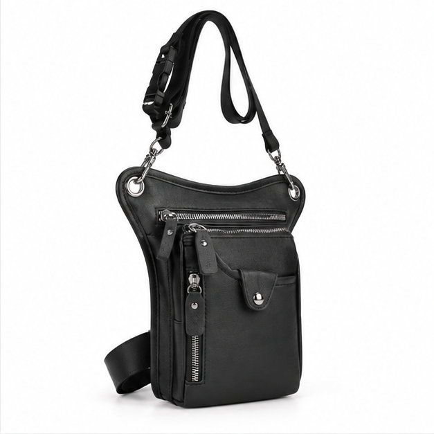 Black Multi-Pocket Crossbody Sling Bag