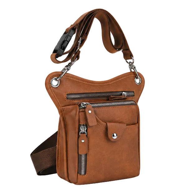 Vintage Brown Multi-Pocket Crossbody Sling Bag
