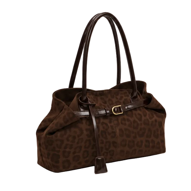 Brown Leopard Print Structured Shoulder Tote