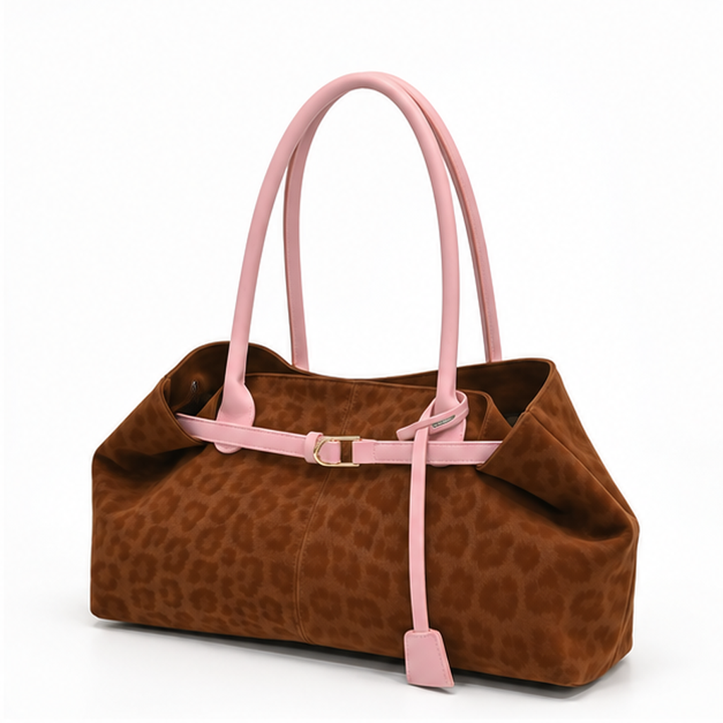 Brown Leopard Print Pink Trim Tote