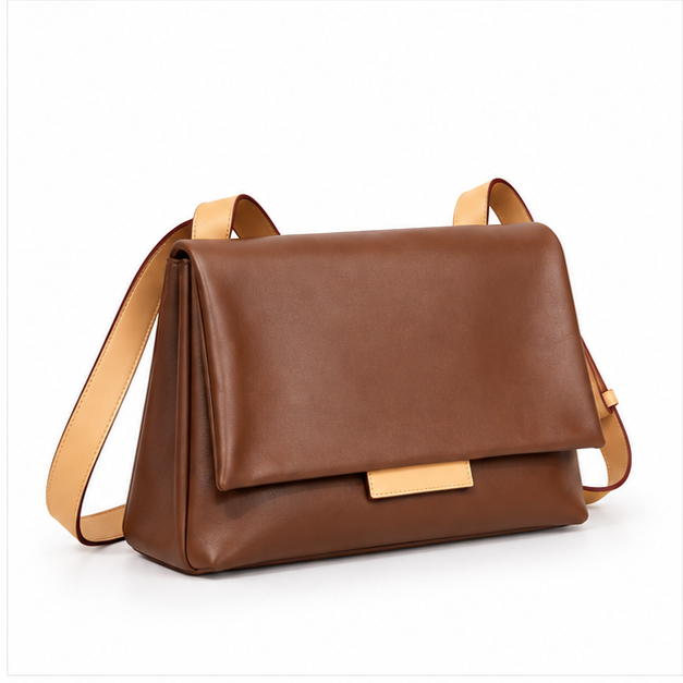 Brown Leather Flap Shoulder Crossbody Bag