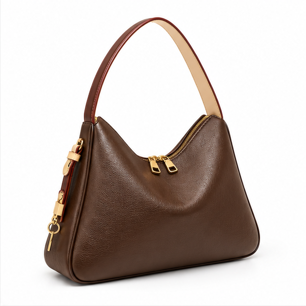Elegant Brown Pebbled Leather Hobo Handbag