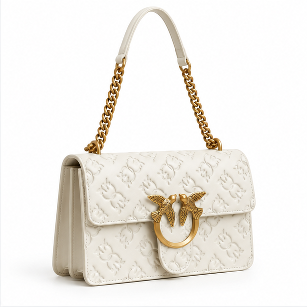 Ivory Embossed Bird Clasp Shoulder Bag