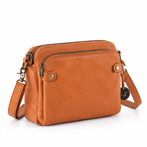 Vintage Tan Leather Crossbody Shoulder Bag