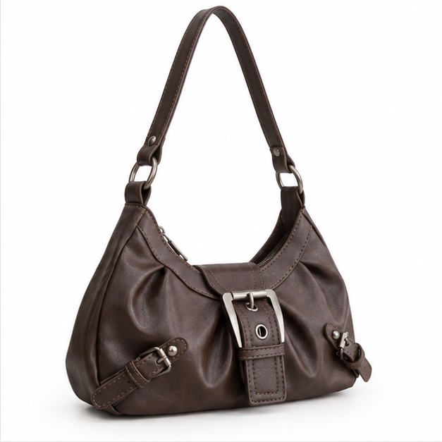Vintage Brown Buckle Shoulder Hobo Bag