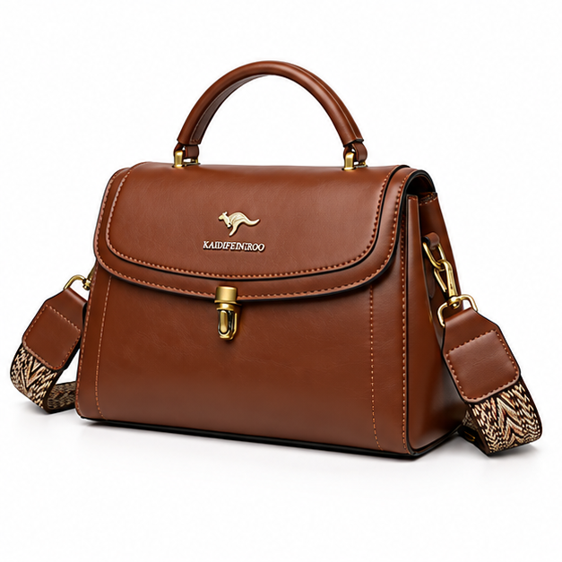 Cognac Structured Leather Crossbody Handbag