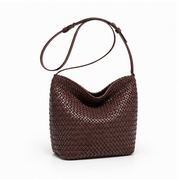 Woven Chocolate Slouchy Adjustable Bucket Bag