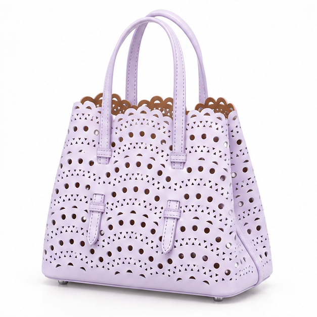 Lavender Laser Cut Structured Tote Handbag
