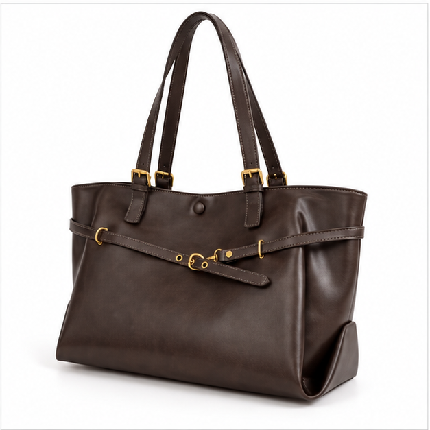Elegant Chocolate Brown Leather Shoulder Tote