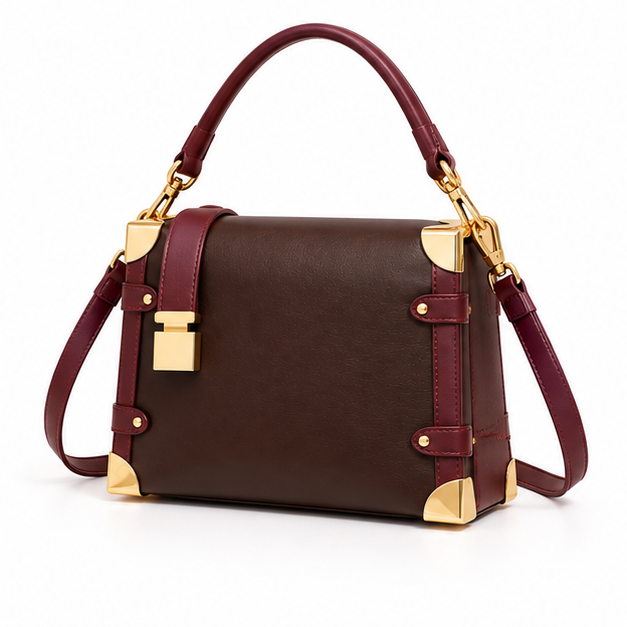 Elegant Chocolate Burgundy Structured Shoulder Handbag