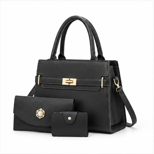 Black Elegant Three-Piece Handbag Set